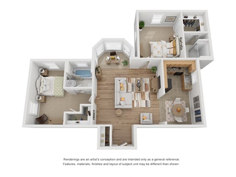 3D 2 x 1 floor plan
